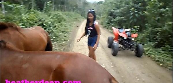  Heather Deep 4 wheeling on scary fast quad and Peeing next to horses in the jungle